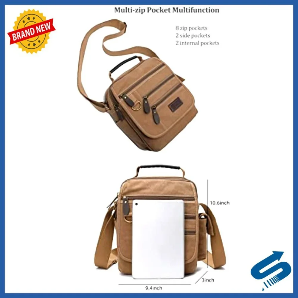 Canvas Messenger Bag Vintage Multi-Function Crossbody Work Bag Adjustable Strap